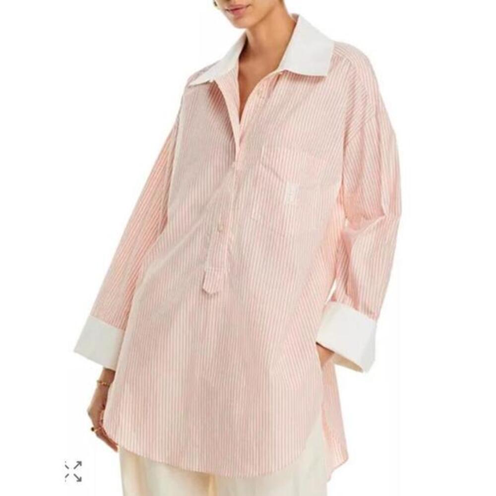 NWOT MALENE BIRGER Maye Pink Stripe Oversized Shirt|Scandi-Chic Coastal|Size 10
